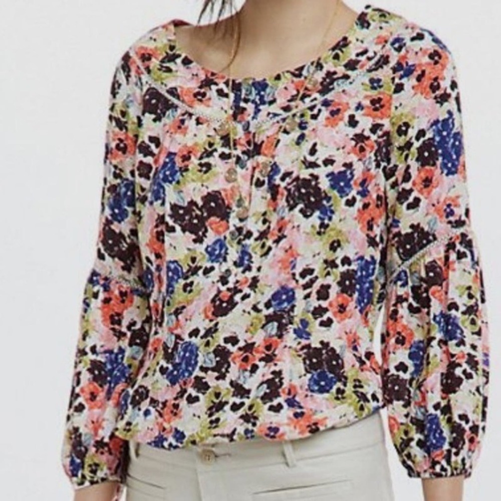 Anthropologie Maeve pansy field floral blouse size 4
